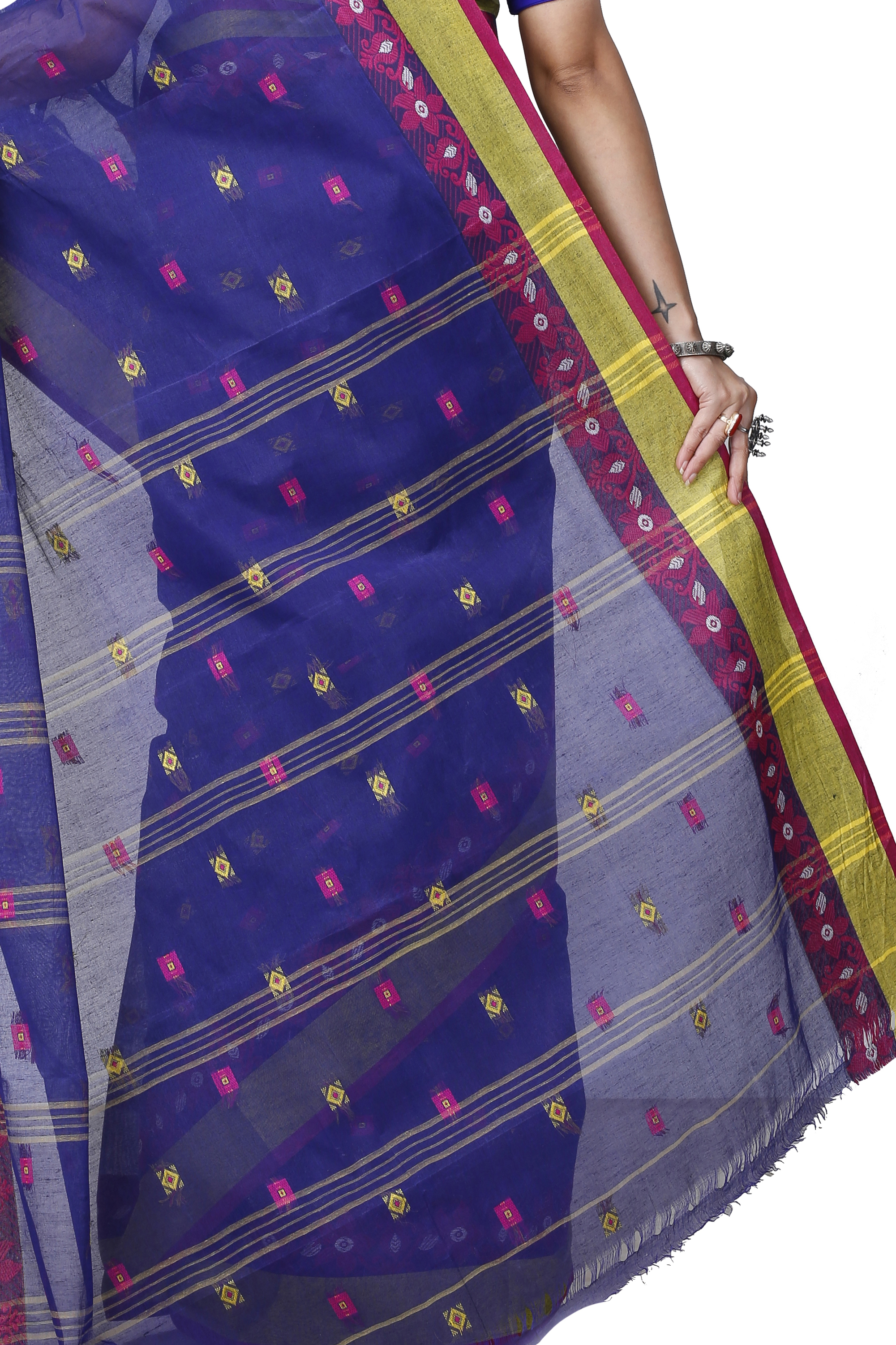 Naby Blue Pure Cotton Ramala Tant Saree (960)